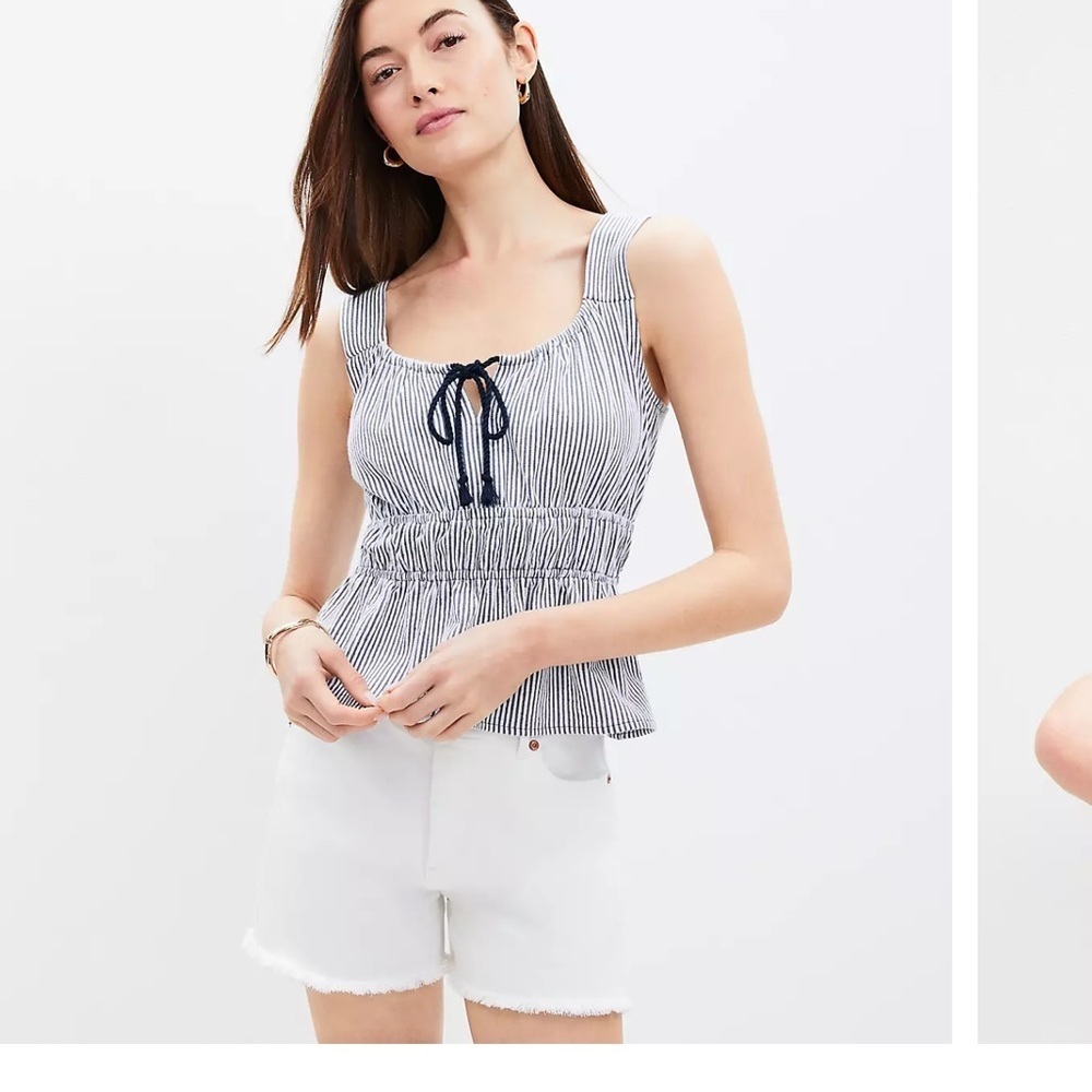 Loft Striped Sleeveless Top with Bow Accent